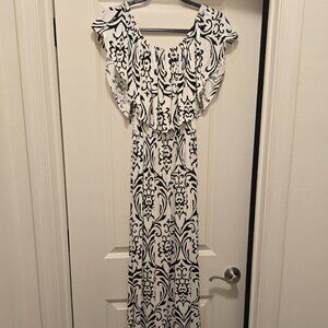 LILBETTER Women's Off The Shoulder Ruffle Dress Side Split Beach Maxi - NWT